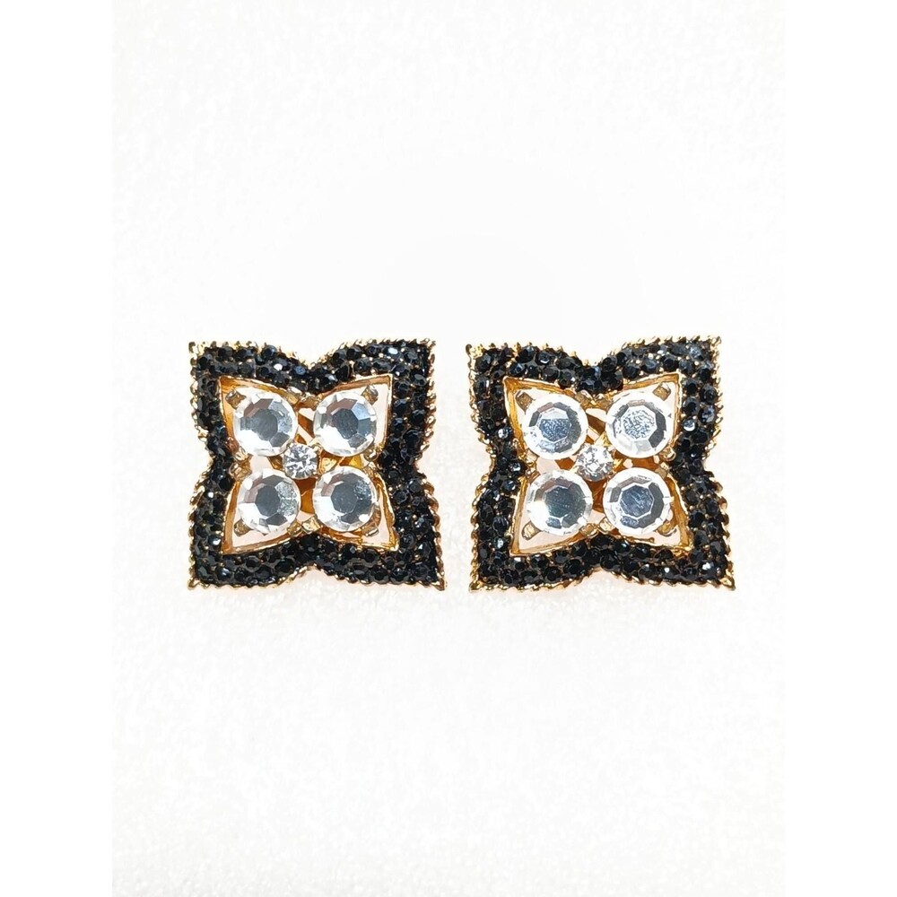 Jay Feinberg Signed Clip-On Earrings Gold Tone Rhinestone 80s